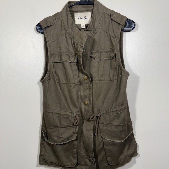 Per Se Small Olive Green Army Green Utility Vest Sleeveless Military Safari - Picture 1 of 6